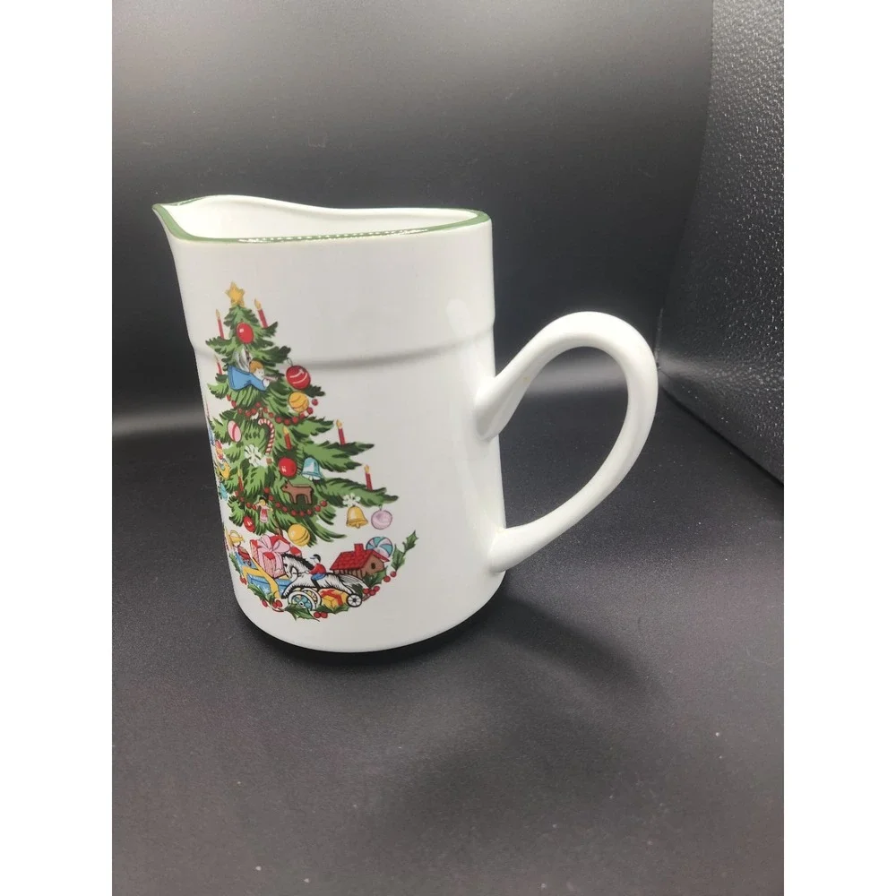 Vintage ‎ Large Stoneware Christmas Pitcher Christmas Tree Japan 7